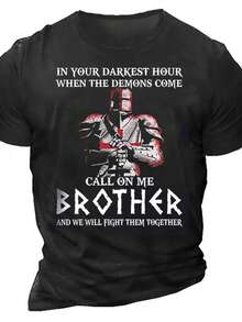T-shirt pour homme avec motif de chevalier templier, t-shirt confortable à manches courtes, mode rétro, tendance décontractée, cadeau printemps-été - coupe normale, manches courtes, confort respirant pour toutes les saisons, lavable en machine pour un usage quotidien décontracté, motif en croix en W, t-shirt chrétien. - Noir - Voir 1