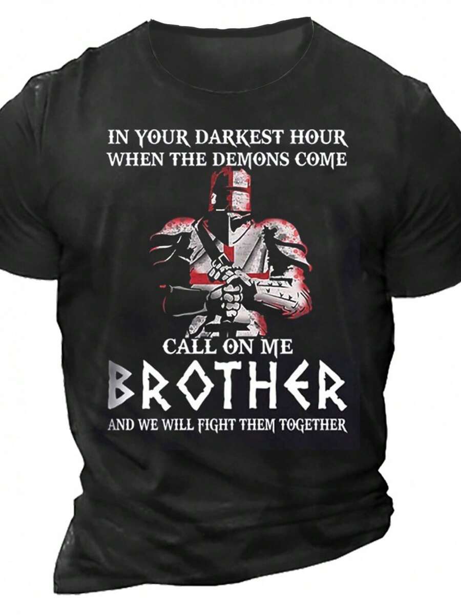 T-shirt pour homme avec motif de chevalier templier, t-shirt confortable à manches courtes, mode rétro, tendance décontractée, cadeau printemps-été - coupe normale, manches courtes, confort respirant pour toutes les saisons, lavable en machine pour un usage quotidien décontracté, motif en croix en W, t-shirt chrétien. - Noir - Voir 1