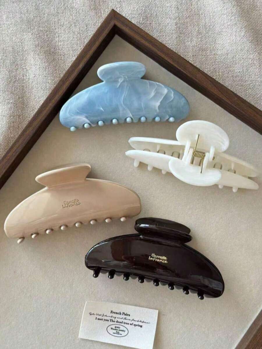 Conjunto de 4 ou 1 presilha de cabelo de plástico leve, com 11 cm de diâmetro, nas cores marrom, cáqui, branco e azul. Versátil e elegante, ideal para uso diário, ocasiões casuais, festas, deslocamentos, praia, férias, rabo de cavalo, coque e outros penteados. Também pode ser usada para lavar o rosto, tomar banho, maquiar-se e como acessório de moda. (A etiqueta com a letra é impressa apenas em um lado, sem significado específico, apenas para fins decorativos). Presilhas de cabelo para praia e férias. - Multicolorido - Ver 1