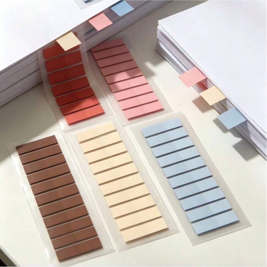 1200 pièces/6 pièces par paquet Notes adhésives de couleur unie en PET, fournitures de bureau, blocs-notes, autocollants d'index de livre de couleur unie, fournitures scolaires - Taille Unique - Voir 1