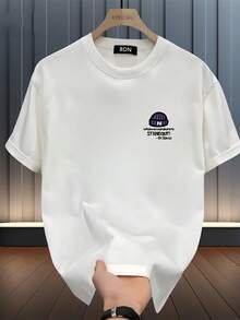 Camiseta de manga corta estampada a la moda para hombre, de algodón puro de peso pesado para verano, estilo coreano y japonés, prenda masculina versátil. - Negro - Ver 7