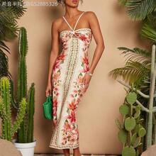 Yunuo Menswear Vestido ajustado sin espalda con estampado tropical casual de vacaciones, conjunto de verano para mujer, atuendo de playa para mujer, vestimenta occidental para mujer, atuendo de concierto para mujer, bohemio, vacaciones tropicales, vestidos bohemios para mujer, vestidos tropicales para mujer, vestidos para mujer, nuevos llegados de vestidos de vacaciones para mujer, atuendos de vacaciones para mujer - Verde - Ver 9
