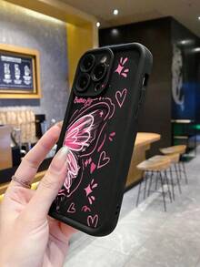 1 Piece Shockproof, Waterproof And Scratch Resistant Phone Case With Lens Protection, Pink Graffiti Butterfly And Black  Design, Compatible With Apple///, International Version, Not The Domestic Version - 3 - 查看 5