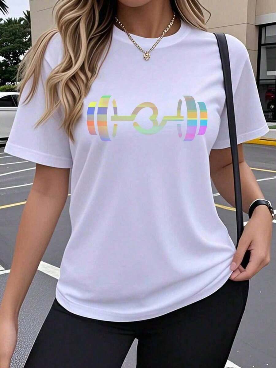 Under The Radar Women's One-Piece Short Sleeve T-Shirt With A Gradient Heart And Bar Print – A Popular, , Artistic, Creative, And Fun Design. This Breathable And Stretchy Crew Neck T-Shirt Is Comfortable For Outdoor Wear In Spring, Summer, And Fall. Y2K Pure Cotton T-Shirt – Cute Vintage Street Style Unisex Loose Cotton Short Sleeve Crew Neck T-Shirt - 白色 - 查看 1