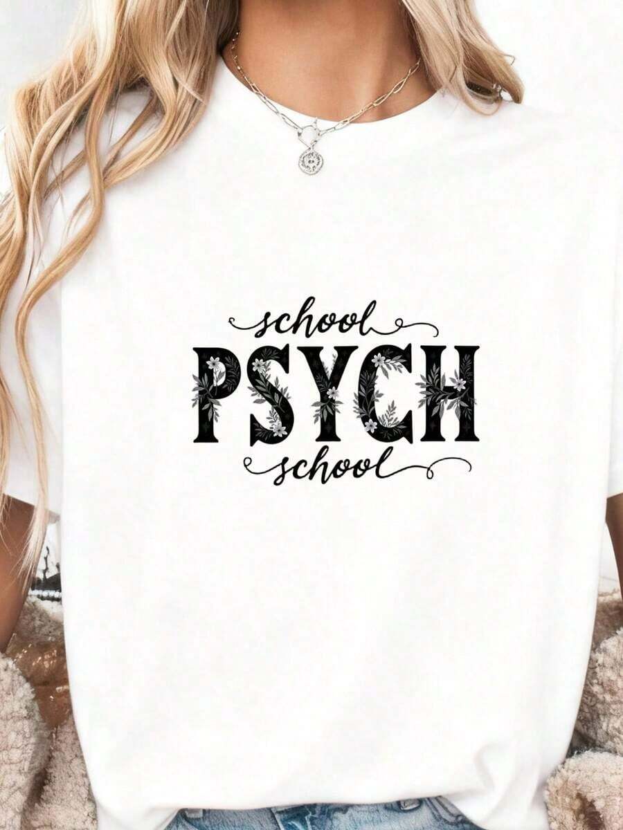 School Psychologist T-Shirt, Floral School Psychologist T-Shirt, School Psychologist Gift, Psychology Graduate Gift, School Psychologist Gift, Back To School Gift Mug, 100% Cotton - 白色4 - 查看 1