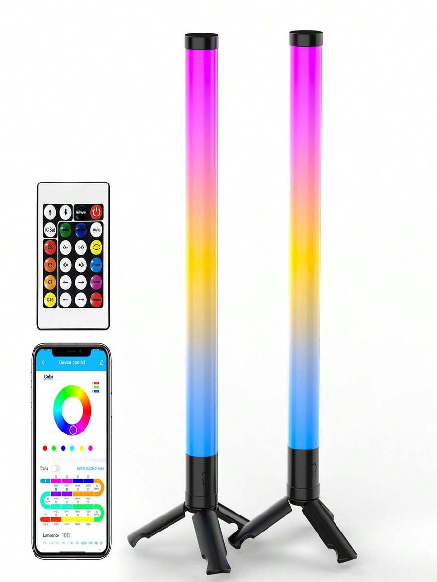 2pcs 360° Smart Light Bars, RGB Gaming Lights, Desktop Computer Desk TV Background Lights, With Music Sync, USB Powered LED Light Strips, Computer Gaming Room Atmosphere Lights (Black, Plastic Material)