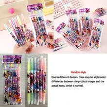 6支K-POP D-Emon H-Unters主題雙頭螢光筆，卡通角色印花學生螢光筆，彩色筆可用於剪貼簿 - 彩色 - 查看 7