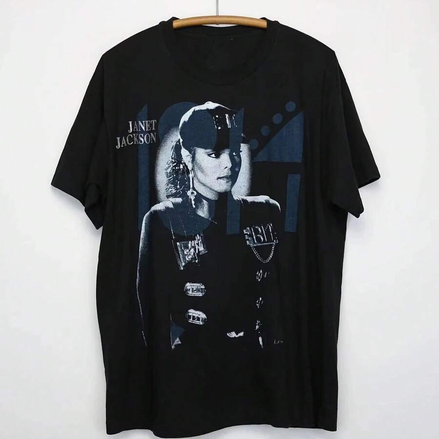 T-shirt nera in cotone della Rhythm Nation Tour con stampa del logo iconico, scollo a equipaggio, lavabile in lavatrice, abbigliamento casual - 1 - Visualizzare 1