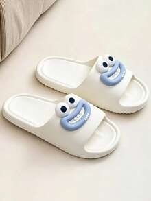 Summer Lightweight Comfortable Home Slippers, Personalized Blue Smiling Face Flat Slippers, Solid Color Slippers Suitable For Outdoor Wear. - White - View 8