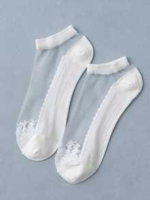 1/6/12 pares (mezcla aleatoria) de calcetines de moda dulce para mujer, diseño con ribete de encaje, calcetines cortos transparentes y cómodos, esenciales para salidas de primavera y verano - Multicolor - Ver 6