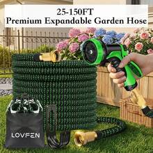 LOVFEN 100FT Stretchable Garden Hose, Lightweight Kink-Free Flexible Water Pipe With 10-Pattern Spray Nozzle, Leak-Proof, 3/4" Swivel Connectors, Super Durable Fabric, Portable Storage Strap – Ideal For Gardening, Patio, Yard, And Outdoor Watering - Màu xanh lá - Xem 1