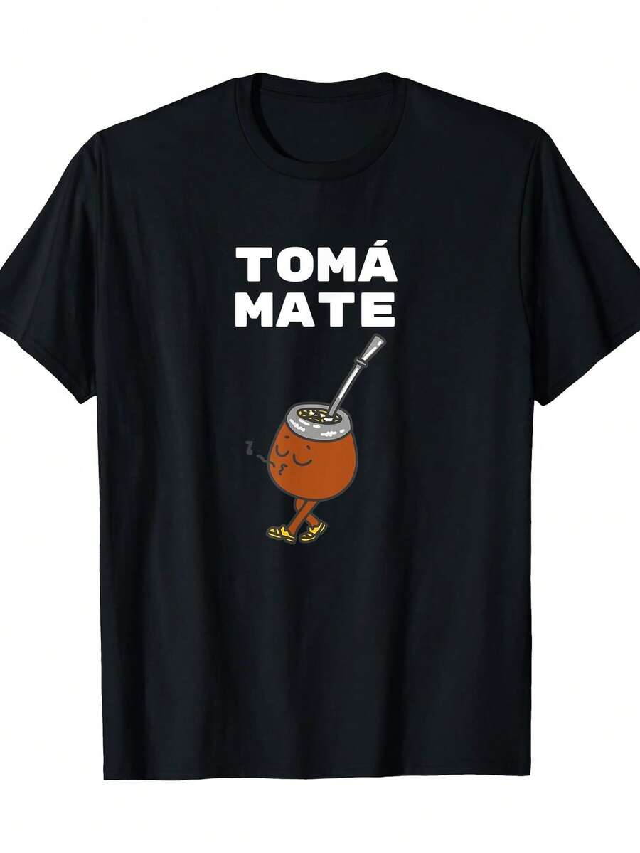 Camiseta Estampada para Mujer - Camiseta Casual de Manga Corta y Cuello Redondo en Negro con Diseño de Oso de Goma Naranja en Estilo Cartoon. Con Corte Relajado, para Todas las Estaciones, Perfecta para el Uso Diario y Atuendos de Vacaciones (Lavable aáquina). - Negro - Ver 1