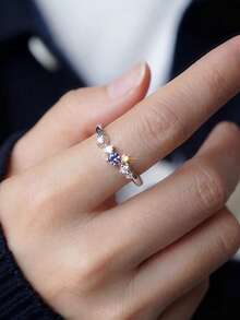 1pc S925 Sterling Silver Sweet Minimalist Starry Sky Women's Ring, Gentle Ins Luxury High-End Daily Date Commute Gift, Niche Personalized Versatile Ring For Party Gathering Exquisite Matching - Drill - View 6