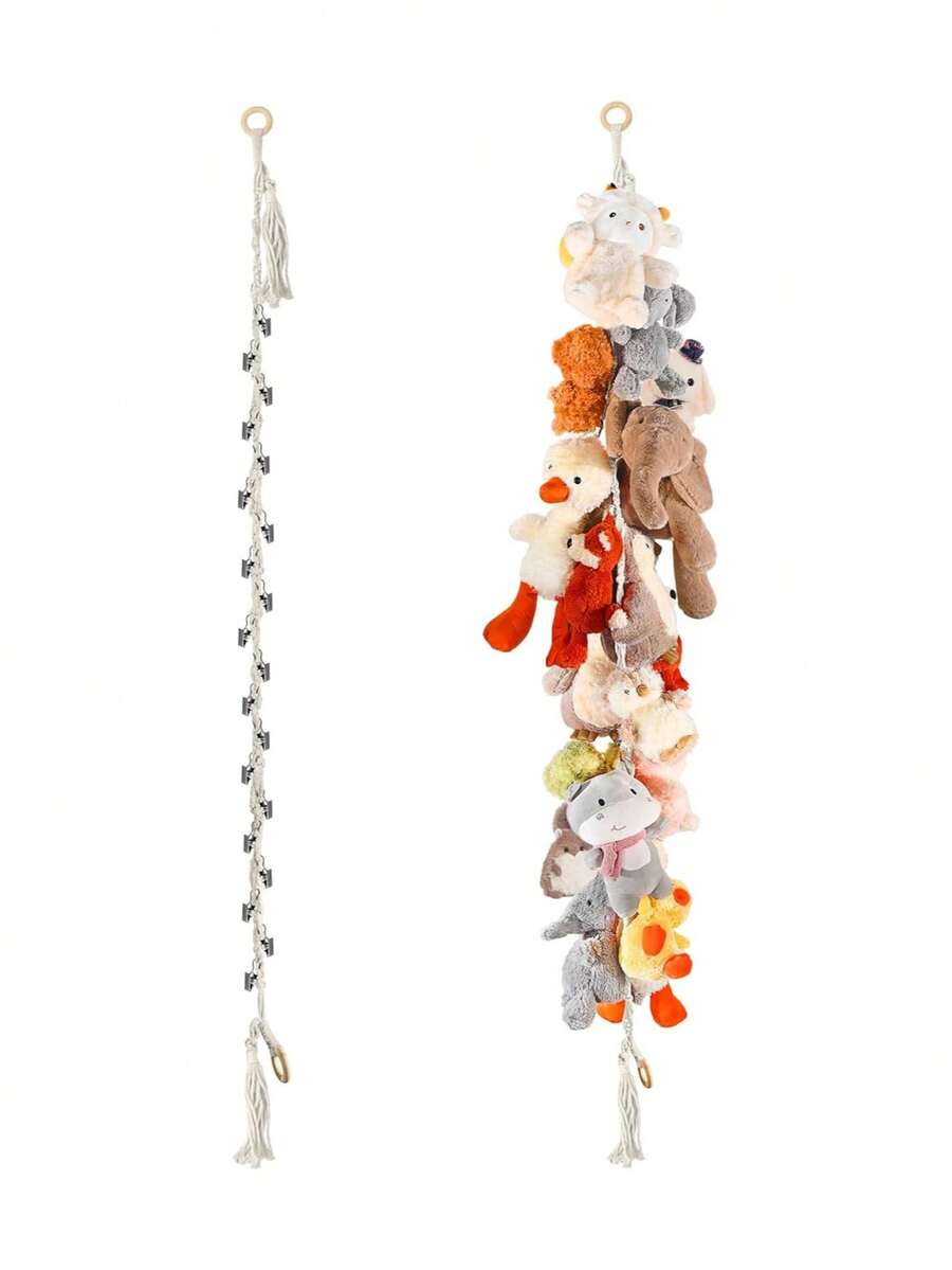 2pcs Plush Doll Hanging Storage Rack Set, With 40 Clips, Bohemian Style Stuffed Animal Doll Storage Rope, Suitable For Pet Room And Bedroom Decoration, Wall-Mounted Plush Doll Display Rack, Cute Pet Doll Storage Rack, Suitable For Dogs And Cats - one-size - View 1