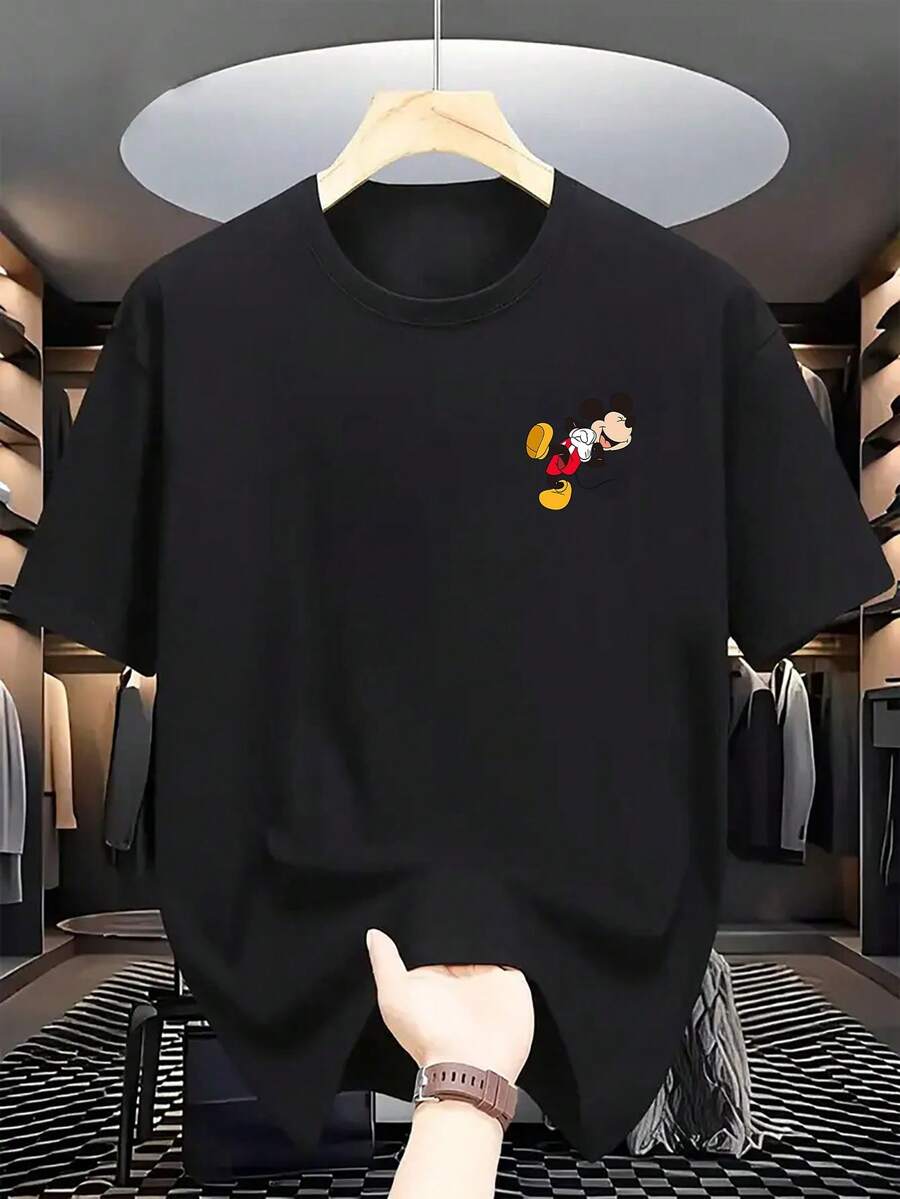 Disney Authorized Mickey Mouse Graphic Tee For Men, Featuring A Round Neck, Casual And Comfortable Design, Breathable And Lightweight, Perfect For Streetwear, Men's Casual Top - màu đen - Xem 1