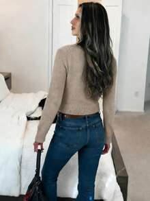 Joy Knit 女款冬季毛衣，秋冬時尚新款 - 基礎上衣 - 簡約休閒百搭 - 動物圖案馬匹提花秋季款 - 卡其色 - 查看 5