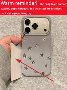 Funda de teléfono premium minimalista con patrón de estrella brillante de strass y lentejuelas en degradado gris, apta para iPhone 17 Pro Max 17 Pro 16 Pro Max 15 Pro Max 14 Pro Max 16 Plus 13 Pro 12 11, cubierta protectora de borde suave estilo Y2K - Estrella - View 6