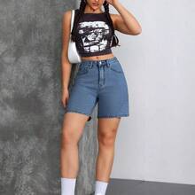 guang zhou mi qian shang mao  Tall Shorts vaqueros de tiro medio casual lavados para mujer estilo Y2K - Café integral - Ver 6