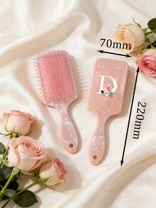 Peine plano de mármol rosa con patrón de letras, peine personalizado con letra, peine multifuncional personalizado, adecuado para uso diario de peinado en el hogar o dormitorio, patrón de mármol rosa, letra A-Z, 1 pieza - Multicolor - Ver 3