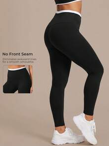 Contrast Color High Waist Tummy Control Sports Running Yoga Pants For Women - Black - View 3