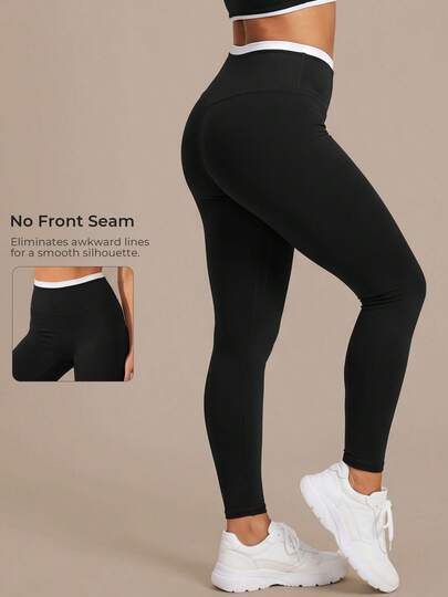 Quần legging tập luyện, chạy bộ, yoga cạp cao phối màu tương phản giúp kiểm soát vòng bụng dành cho nữ.