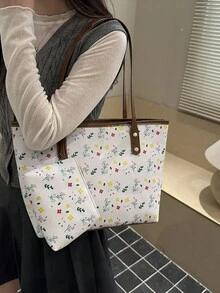大容量女款通勤個性化托特包 2025新款美型小眾質感女款單肩包 - 白色 - 查看 8