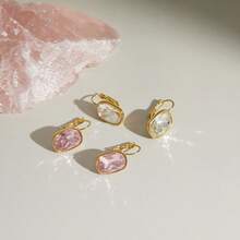 S SHOPBOHO 1pr Gold Large Clear Crystal Square Zirconia Clip On Earrings For Women Closed-Back Huggie Secure Fit No Lost Earring For Women - Yellow Gold - View 3