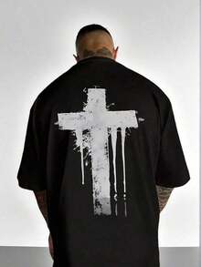 Zrgoth Men's Casual And Versatile Short Sleeve T-Shirt With Simple Cross Print - 黑色 - 查看 9