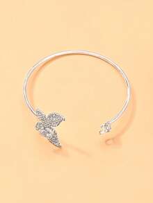 1pc European And American Fashion Rhinestone Petal Micro-Inlaid Zirconia Heart Bracelet, Personalized Design Cuff Bracelet Jewelry For Daily Wear And Party - Silver - View 8