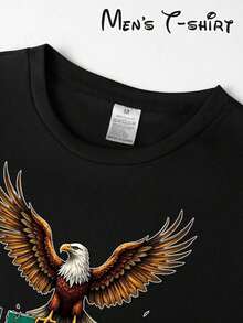 Plus Size, Short Sleeve, [Popular Licensed Style] Short Sleeve T-Shirt With 2026 Mexico World Cup And Eagle Print "Warrior Style", Latin American Style, Urban Fashion, Fan Support, Retro Wild Eagle Style, Suitable For Daily Wear, Parties, Dinners, Travel And Bar Outings, A Gift For Mexican Fans, 100% Cotton - 黑色 - 查看 4