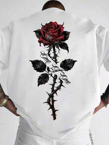 Camiseta de manga corta con estampado de rosa para hombre, estilo callejero gótico, adecuada para el verano, cómoda y transpirable, de moda vanguardista - Blanco - Ver 1