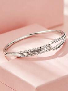 Dual-Track Rhinestone Circular Bangle Bracelet, Interlocking Design, Luxury Elegant Feel, Versatile Office Wear For Women, Ideal Gift - Stylish and Simple Bracelet - View 10