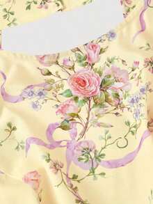 MOD Vestido con estampado floral romántico, espalda abierta y lazo - Amarillo claro - Ver 8