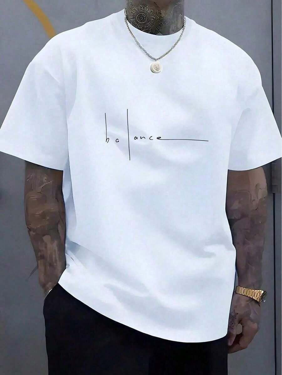 Men's Casual Short Sleeve Crew Neck T-Shirt With Simple Letter Print, Size, ChristmasPlus - Popular Item.Halloween