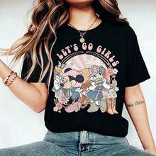 (Authorized By Disney. Mickey Mouse) Minnie And Daisy Present The Western Cowboy Style With An American Retro Look, Combined With Western Elements, Floral Embellishments, And The Slogan "LET'S GO GIRLS." These Elegant Women's T-Shirts, Made From Pure Cotton, Are Soft, Comfortable, And Breathable, Making Them Perfect For Everyday Wear, Shopping, Travel, Parties, And Lounging At Home. Available For Men And Women, As Well As For Couples, They Also Make An Exquisite Gift. Every Woman Should Own One. - màu đen - Xem 6