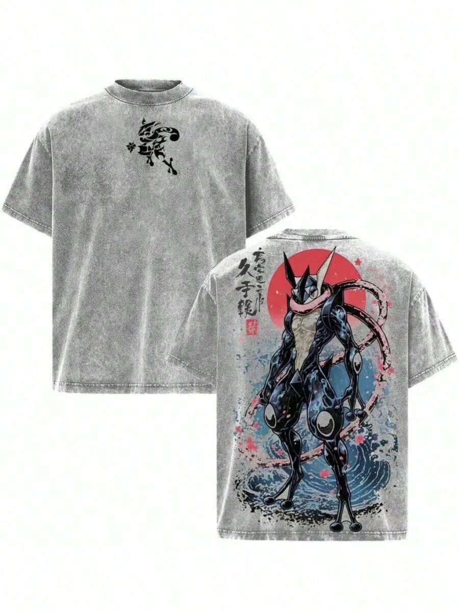 Local Warehouse Items Women's Clothespokemon Officially Licensed  T-Shirt With Greninja Print In Ukiyo-E Style.100% Cotton, Unisex, American Street Style, Greninja Shirt,  Shirt, Anime Shirt, Retro T-Shirt, Women's Summer Wear, Women's Vacation Wear, Tropical Wear, Women's Birthday Wear, Unisex, Exclusively For  Fans, Perfect For Gifting.Motif Women Clothes 100% Pure Cotton Anime T-Shirt, Street  And Playful Style. - Xám - Xem 1