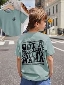 Short-Sleeved T-Shirt With Minimalist Print Of Shamrock,  Face, Checks And Lettering, Suitable For St. Patrick's Day, Spring/Summer, For Toddlers - 薄荷綠 - 查看 1