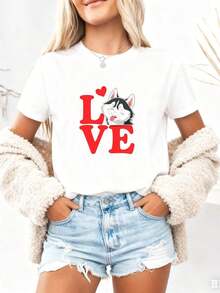 I Love Huskies, Husky Dog T-Shirt, Gift For Husky Lovers, Dog Lover T-Shirt, Siberian Husky T-Shirt, Cute Husky T-Shirt, Dog Owner T-Shirt, 100% Cotton - 白色1 - 查看 4
