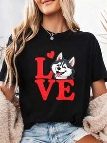 I Love Huskies, Husky Dog T-Shirt, Gift For Husky Lovers, Dog Lover T-Shirt, Siberian Husky T-Shirt, Cute Husky T-Shirt, Dog Owner T-Shirt, 100% Cotton - 黑色2 - 查看 1