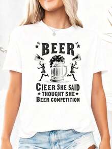 Pure Cotton T-Shirt "Cheer Dad Cheerleader Beer Competition Cheer Papa" - 白色4 - 查看 3