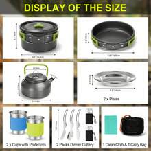 11pcs Portable Outdoor Cookware Set,Camping Picnic Tableware Cookset Cooking Kit Lightweight With Cups Plates Forks Knives Spoons & Carrying Bag For Outdoor Cooking Hiking Picnic - Green - View 7