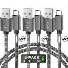 3pcs/Set USB-C Data Cable (10ft/6ft/3.3ft) USB To USB-C Charging Cord, Fast Charging Type-C Braided Cable Compatible With Galaxy S25 S24 S23 S22 S21 S20 A25 A54 A15 A14, Note, Flip, Pixel, Moto And More - Multicolor - View 32