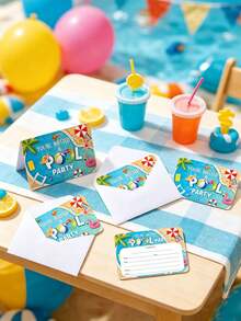 24pcs/1pc Pool Party Invitation Cards - Summer Pool Theme Design Invitation Cards, Perfect For Inviting Guests To Holiday Gatherings And Special Occasions, Suitable For Birthday Parties, Beach Vacation Parties, Hawaiian Theme Parties, Theme Parties And More. - One Size Fits All - View 5