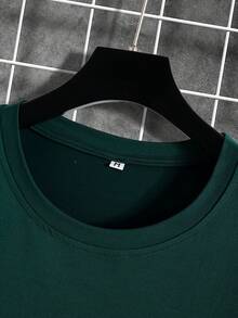 Camiseta de manga corta con estampado de calavera y letras, cuello redondo, para hombre, estilo casual. - Verde - Ver 3