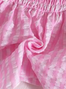 Ensemble camisole & short à carreaux rose & blanc pour filles, style doux & mignon, top à bretelles + short blanc à taille élastique, tenue décontractée 2 pièces pour bébé, port quotidien & vacances, été - Rose bonbon - Voir 7