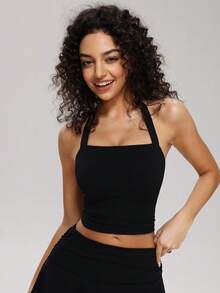 MASKERT Tank Top Olahraga Wanita Model Racerback, Pas dan Nyaman, Cocok untuk Yoga, Kebugaran, Lari, Lompat Tali, Tenis, dan Olahraga Lainnya - Hitam - View 5