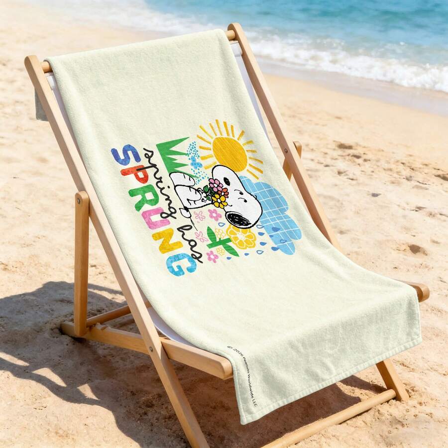 Peanuts Snoopy "Spring Has Sprung" Floral Beach Towel With Colorful Spring Flowers & Sun Print Ultra Soft Beach Towel, Perfect For Pool, Summer Beach And Travel - A - View 1
