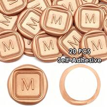20 piezas Pegatinas de Sello de Cera Autoadhesivas con Patrón de Letra S, Adecuadas para Regalos, Sellado de Sobres de Invitaciones de Boda - Marrón - La letra M - marrón - Ver 3