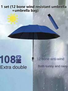 Back To School Season 12-Rib Extra Large Black Windproof Folding Umbrella, Essential For Business And Travel, Suitable For Sunny And Rainy Days, Aluminum Alloy Shaft, Automatic Open/Close, Lightweight, Strong UV Protection, Foldable, Compact And Portable - Multicolor - View 18