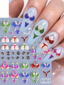 1 adesivo de unha 5D estilo biquíni - Adesivos fofos e coloridos com tema de maiô e praia, autoadesivos, para o verão, festas, decoração de manicure DIY, perfeitos para unhas postiças e acrílicas, suprimentos para unhas, acessórios para unhas. - Multicolorido - Ver 1